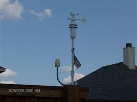 Main WMR100 sensor suite & flag. Weather station and UV sensor