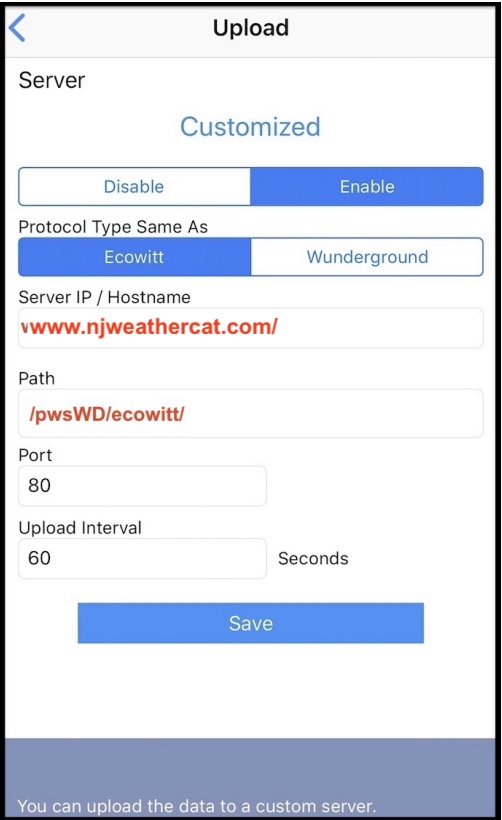 Receiving weather information in EcoWitt protocol and writing into